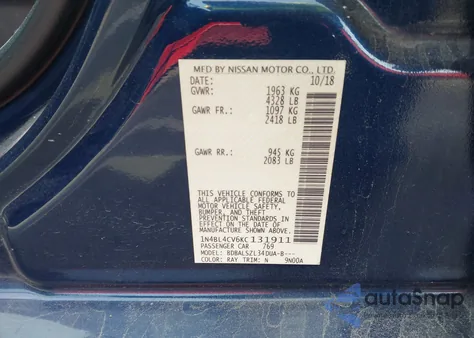 2019 Nissan Altima 2.5 Sr z USA, uszkodzony, nr VIN 1N4BL4CV6KC131911